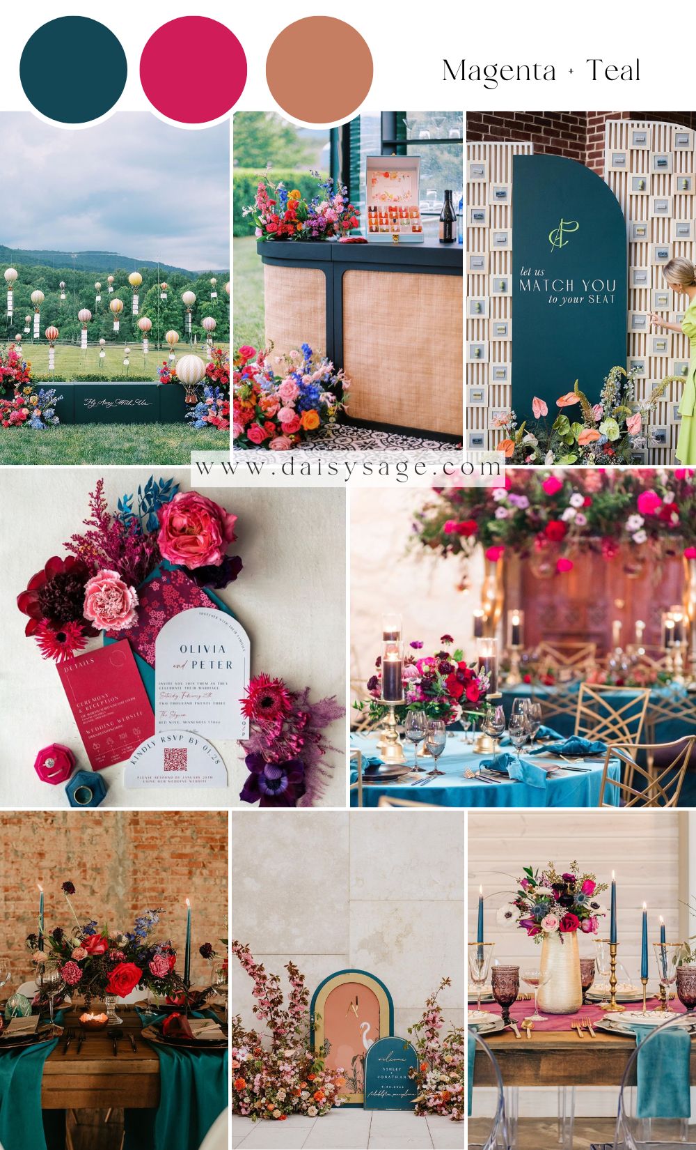 Magenta and Teal wedding color scheme