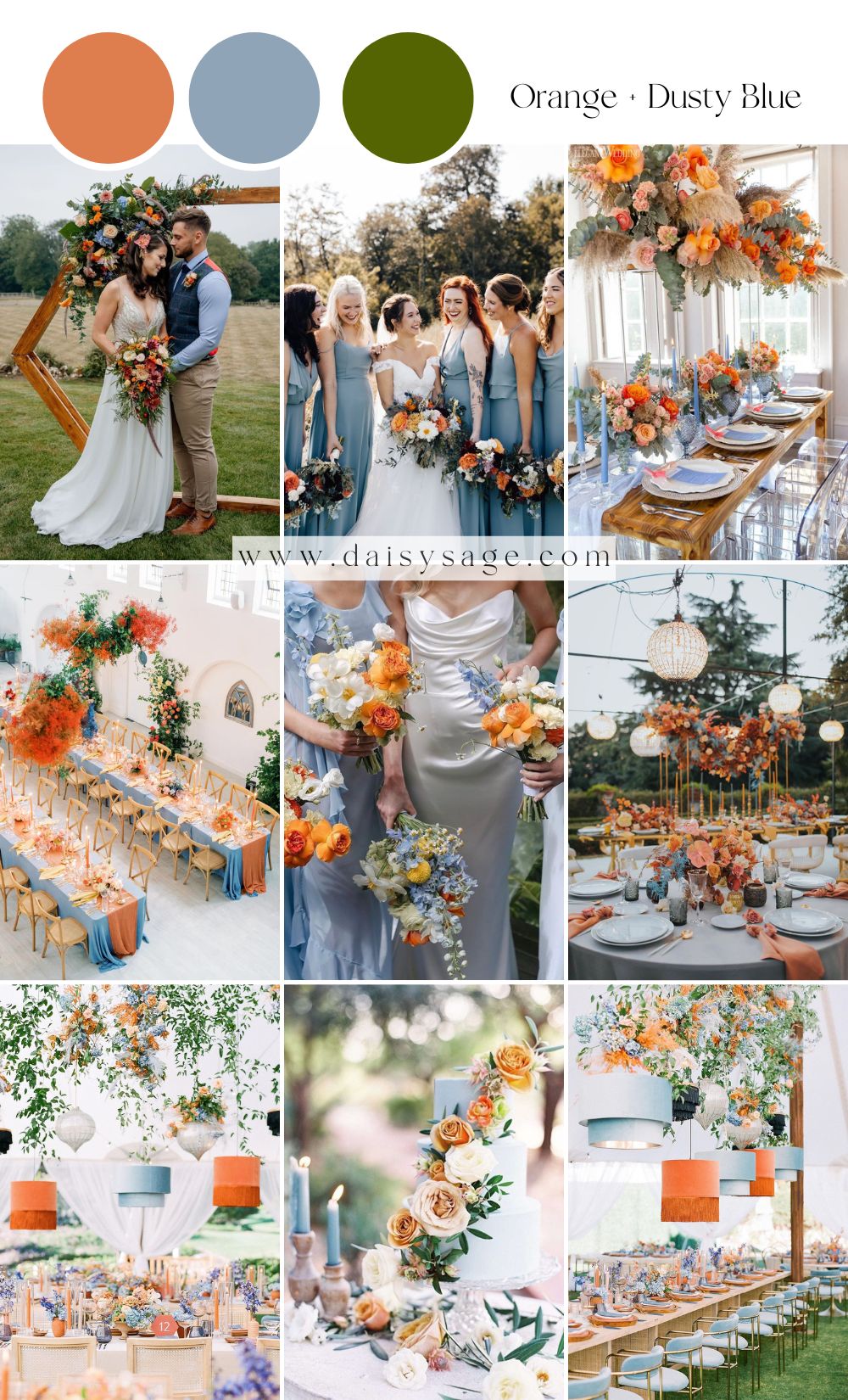 Orange and Dusty Blue wedding color trend