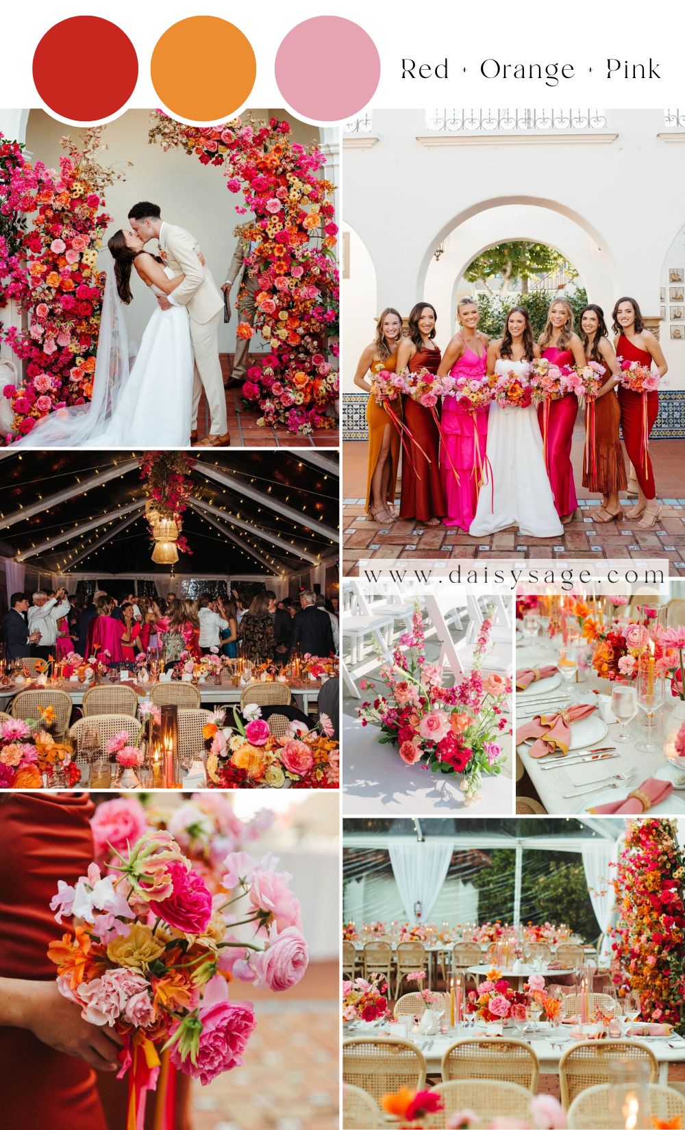 Red and Orange and Pink wedding color scheme idea