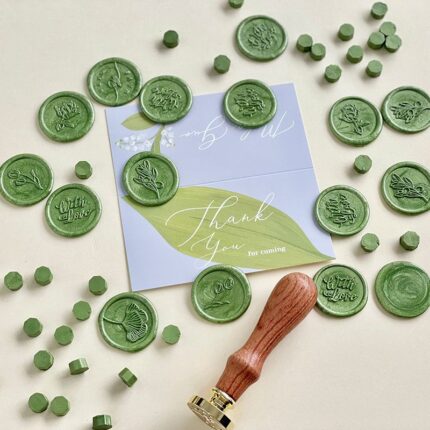 Sage Green White Botanical Wax Seal Stickers DSWAXMS01