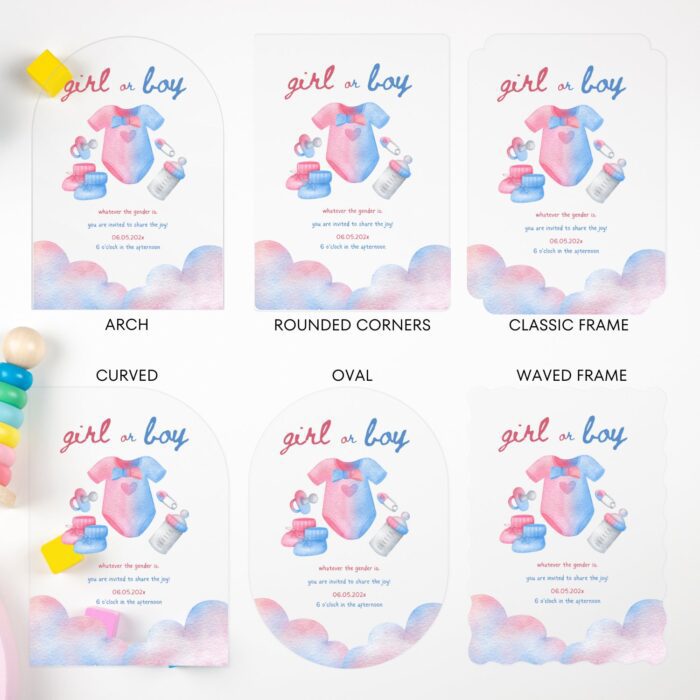 Acrylic Blue and Pink Acrylic Gender Reveal Invitation DSBGR14-3