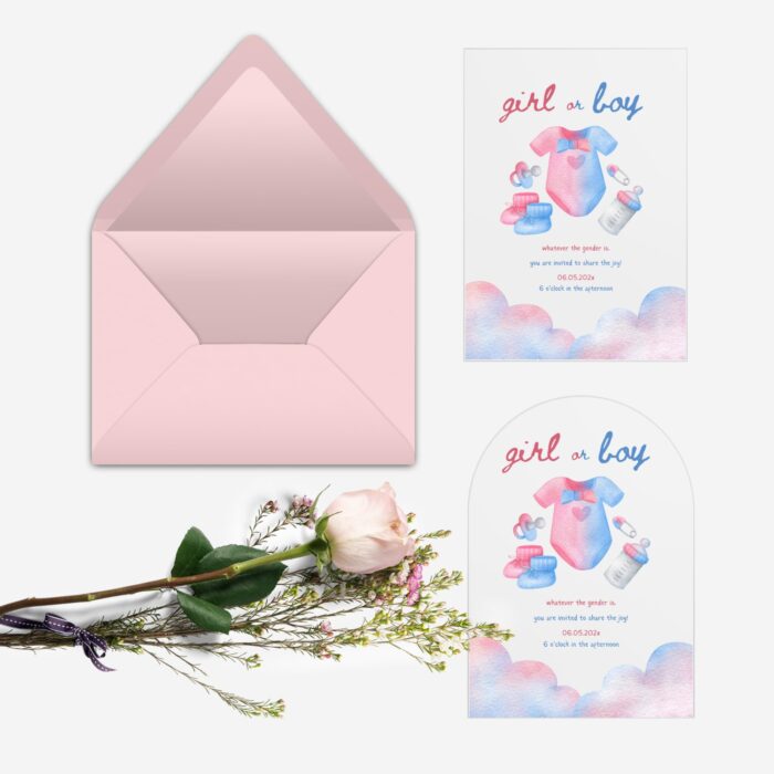 Acrylic Blue and Pink Acrylic Gender Reveal Invitation DSBGR14