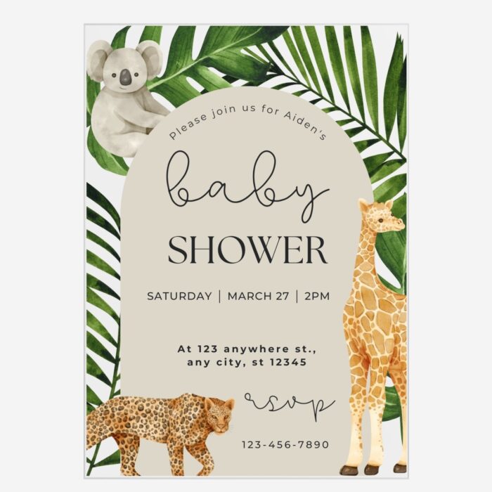 Acrylic Safari Jungle Animals Baby Shower Invitation DSBW003-2