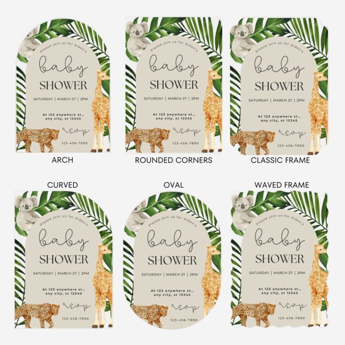 Acrylic Safari Jungle Animals Baby Shower Invitation DSBW003-3