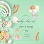 Aesthetic Watercolor gender neutral rainbow acrylic baby shower invitation DSBW016-2