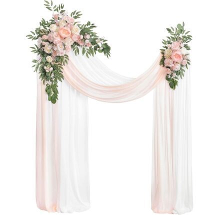 Blush & Cream Wedding Arch Flowers with Drapes Kit (Pack of 4) - 2pcs Artificial Flower Arrangement with 2pcs Drape