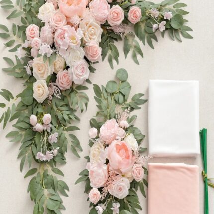 Blush & Cream Wedding Arch Flowers with Drapes Kit (Pack of 4) - 2pcs Artificial Flower Arrangement with 2pcs Drape3