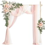 Blush Cream Wedding Arch Flowers with Drapes Kit (Pack of 5) - 2pcs Artificial Floral Swag with 3pcs 33ft Length Draping Fabric