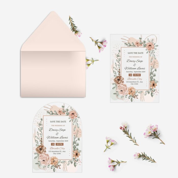 Bohemian Peach Sage Green Arcylic Save The Date DSTD002