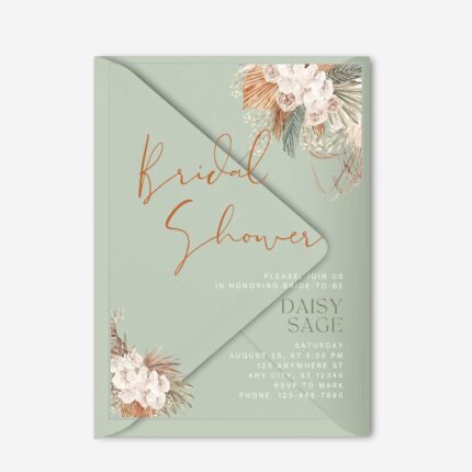 Boho Terracotta Pampas Clear Bridal Shower Card DSBS019-2