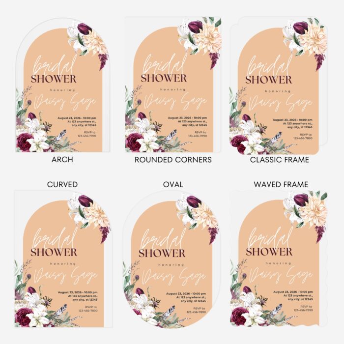 Burgundy and peach flower bridal shower invitation DSBS003-2