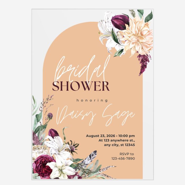 Burgundy and peach flower bridal shower invitation DSBS003-3