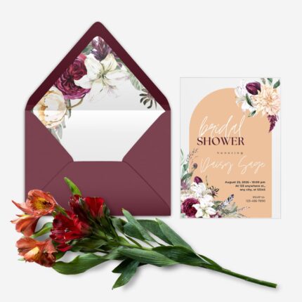 Burgundy and peach flower bridal shower invitation DSBS003