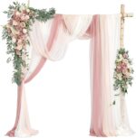 Dusty Rose Cream Arch Flowers with Drapes Kit (Pack of 5) - 2pcs Artificial Floral Swag with 3pcs 33ft Length Draping Fabric for Wedding