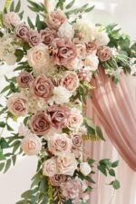 Dusty Rose Cream Arch Flowers with Drapes Kit (Pack of 5) - 2pcs Artificial Floral Swag with 3pcs 33ft Length Draping Fabric for Wedding2