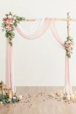 Dusty Rose & Cream Wedding Arch Flowers with Drapes Kit (Pack of 4) - 2pcs Artificial Flower Arrangement with 2pcs Drape2