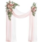 Dusty Rose & Cream Wedding Arch Flowers with Drapes Kit (Pack of 4) - 2pcs Artificial Flower Arrangement with 2pcs Drapes