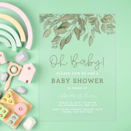 Geen rustic acrylic baby shower invitation card DSBW015-2
