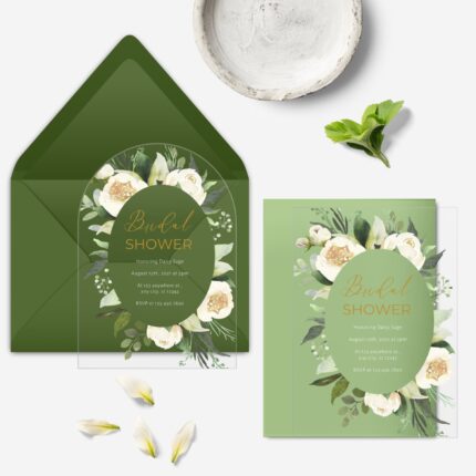 Greenery and Gold Acrylic Bridal Shower Invite DSBS008