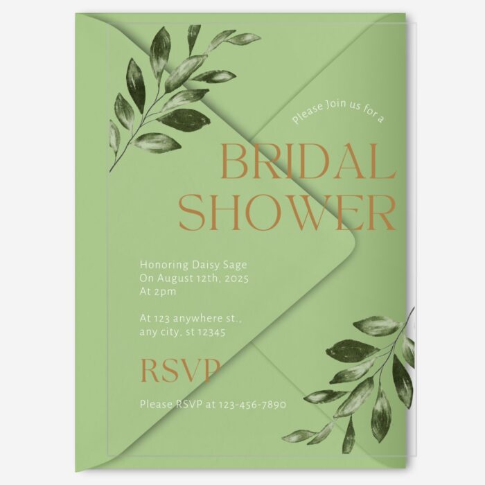 Greenery and Gold Simplistic Minimal Acrylic Bridal Shower Invitation DSBS007-3