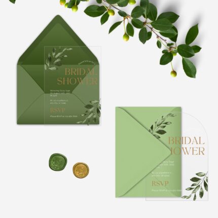 Greenery and Gold Simplistic Minimal Acrylic Bridal Shower Invitation DSBS007