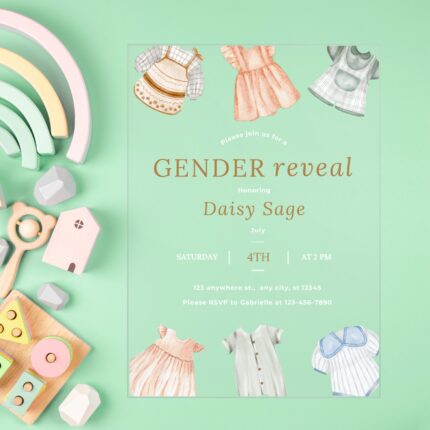 Pastel Acrylic Neutral Gender Reveal Baby Shower Invitation DSBGR01-2