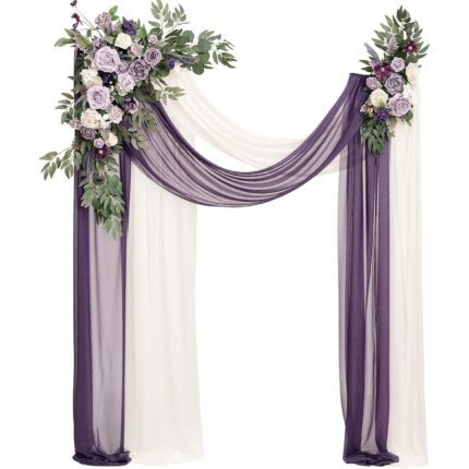 Purple Wedding Arch Flowers with Drapes Kit (Pack of 4) - 2pcs Artificial Flower Arrangement with 2pcs Drapes
