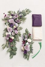 Purple Wedding Arch Flowers with Drapes Kit (Pack of 4) - 2pcs Artificial Flower Arrangement with 2pcs Drapes2