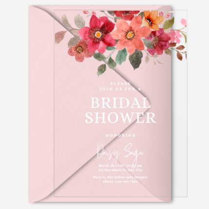 Red boho floral clear bridal shower invitation DSBS010-3