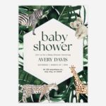 Safari Animals Watercolor Palm Leaves Acrylic Baby Shower Invitation DSBW013-2