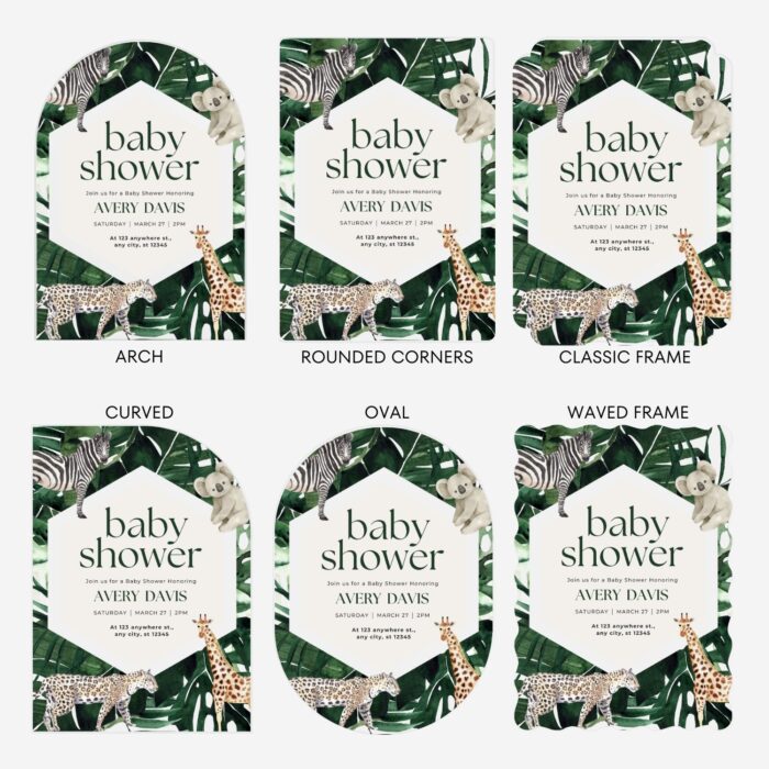 Safari Animals Watercolor Palm Leaves Acrylic Baby Shower Invitation DSBW013-3