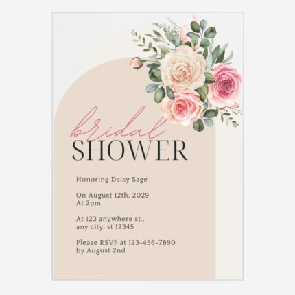 Sage Green and Pink Floral Clear Bridal Shower Invitation DSBS013-2