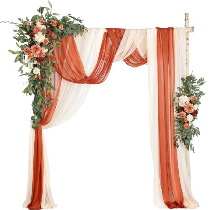 Terracotta Arch Flowers with Drapes Kit (Pack of 5) - 2pcs Artificial Floral Swag with 3pcs 33ft Length Draping Fabric for Wedding Ceremony Backdrop Decor