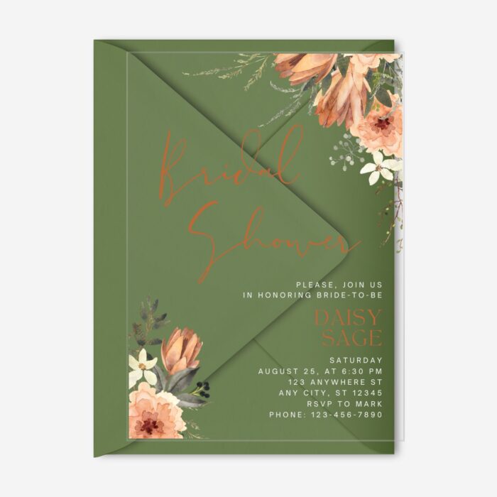 Terracotta Floral Boho Perspex Bridal Shower Invitation DSBS016-2