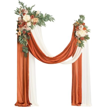 Terracotta Wedding Arch Flowers with Drapes Kit (Pack of 4) - 2pcs Artificial Flower Arrangement with 2pcs Drapes for Wedding Ceremony Arbor