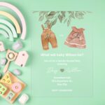 Watercolor Green and Beige Eucalyptus Leaves Acrylic Gender Reveal Invitation DSBGR10-2