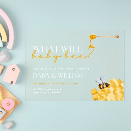 What Will Baby Bee Acrylic Gender Reveal Party Invitation DSBGR11-2