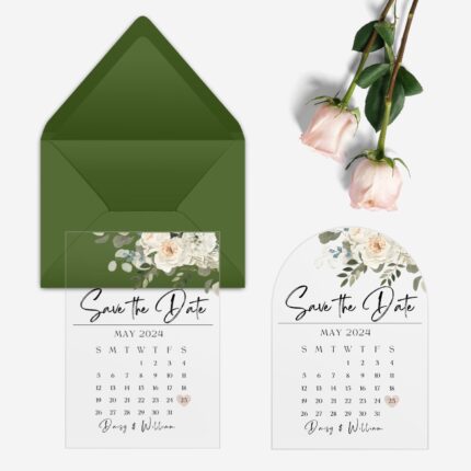 White Garden Roses Clear Save The Date DSTD005