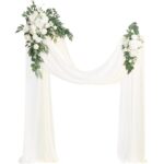 White & Sage Wedding Arch Flowers with Drapes Kit (Pack of 4) - 2pcs Artificial Flower Arrangement with 2pcs Drapes