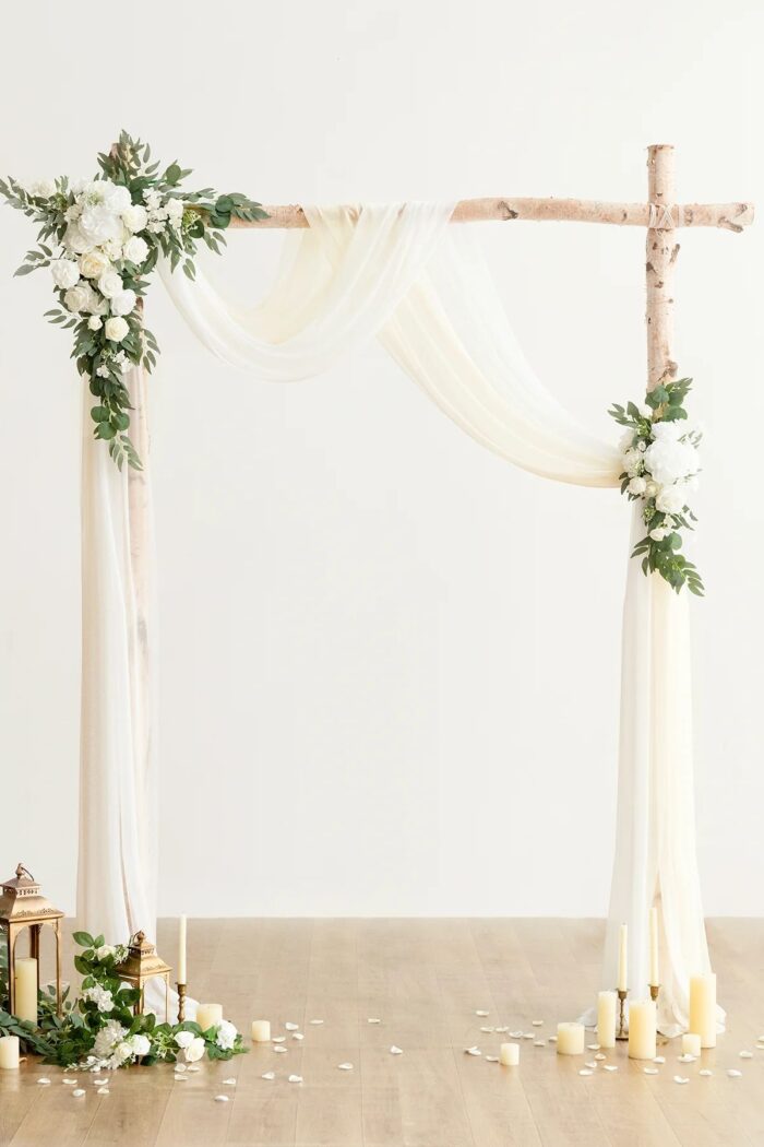 White & Sage Wedding Arch Flowers with Drapes Kit (Pack of 4) - 2pcs Artificial Flower Arrangement with 2pcs Drapes4