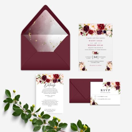blush pink and burgundy floral acrylic wedding invitation DSIA001