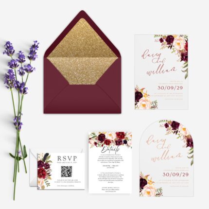 blush pink and burgundy floral acrylic wedding invitation DSIA005