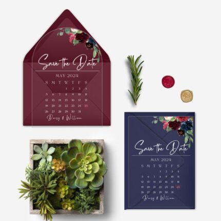 burgundy and navy arcylic save the date DSTD008