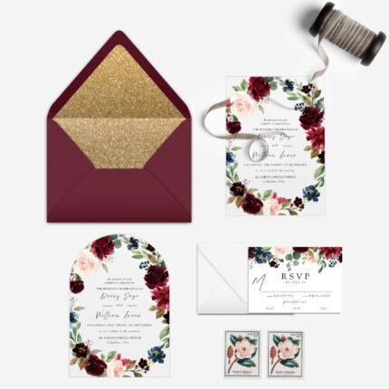 navy and burgundy acrylic wedding invites DSIA008