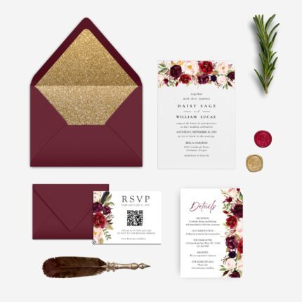 peach and burgundy floral acrylic wedding invitation DSIA002