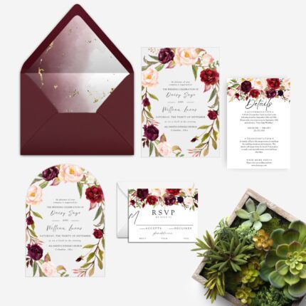 peach and burgundy floral acrylic wedding invitation DSIA003