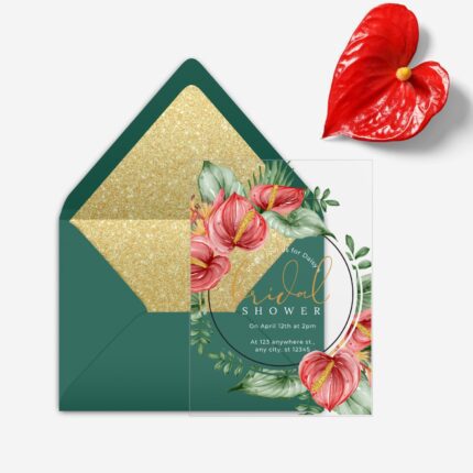 tropical anthurium acrylic bridal shower invitation DSBS006