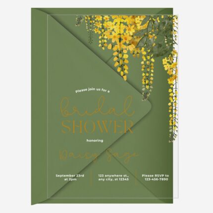 yellow floral plexiglas bridal shower invitation DSBS011-3