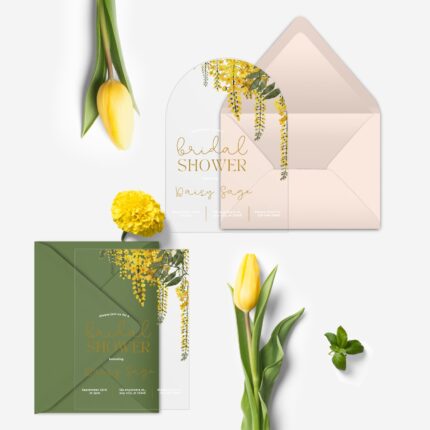 yellow floral plexiglas bridal shower invitation DSBS011