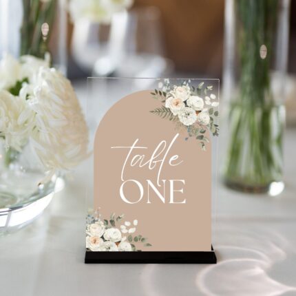 Beige and Greenery Watercolor Floral Clear Acrylic Table Number Sign Card DSTN10-3